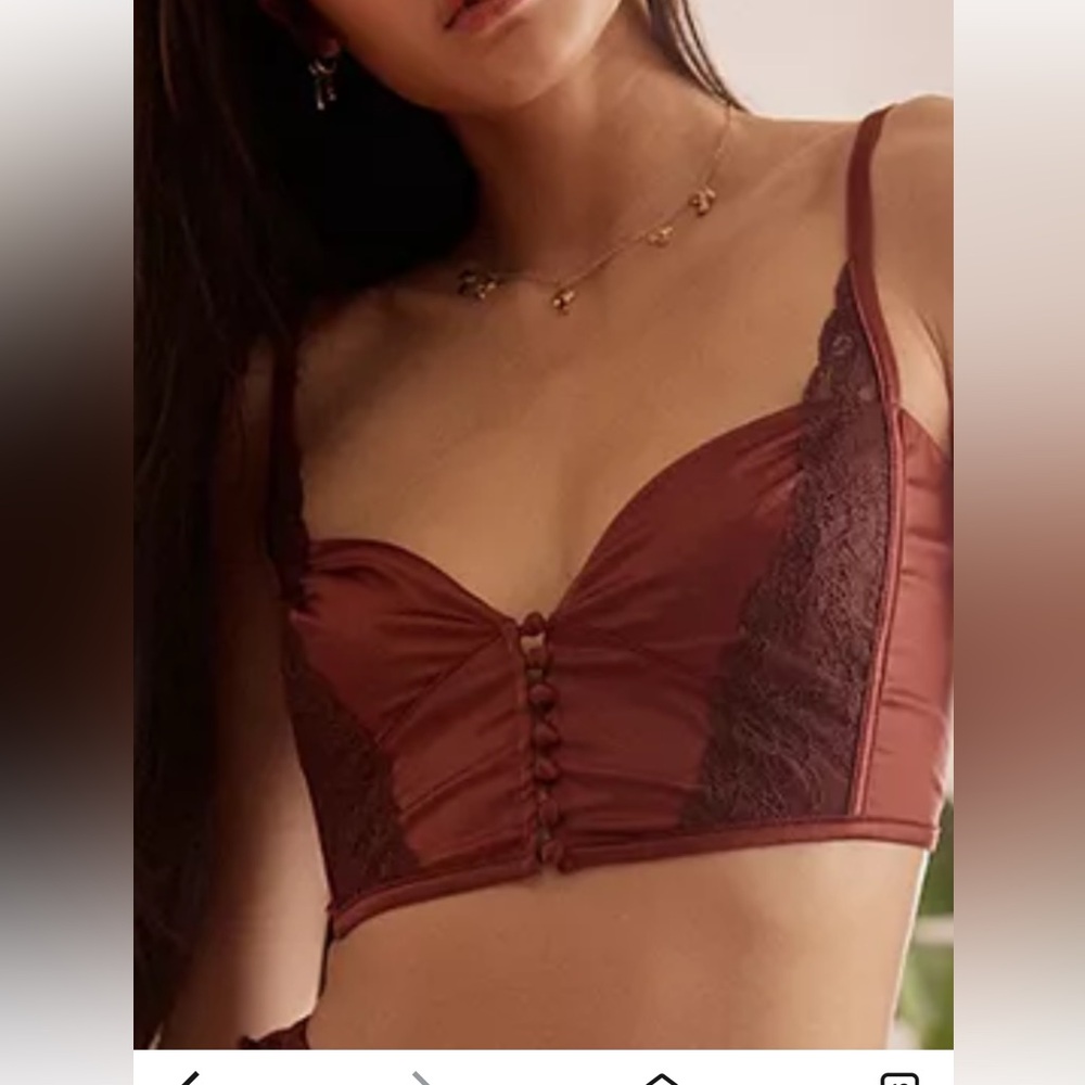 Satin Lace Trim Bralette - Rust